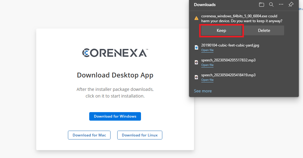 may harm warning CoreNexa file may harm warning