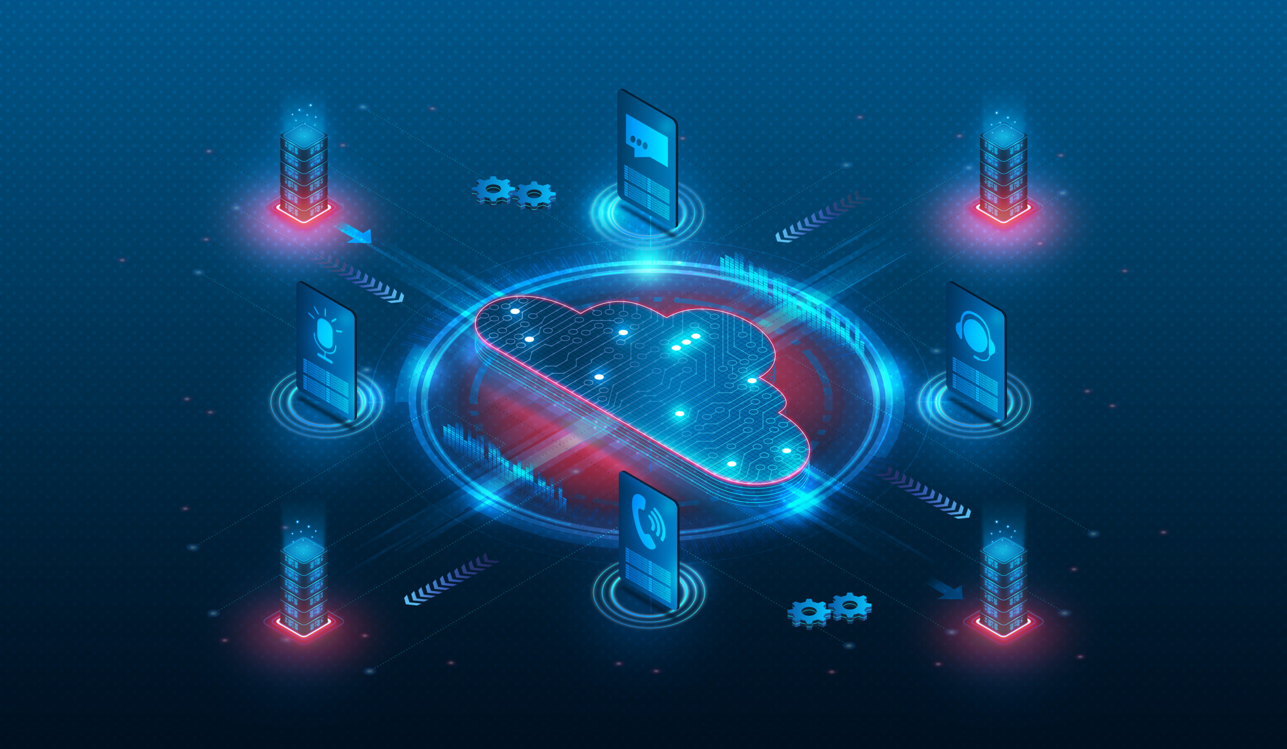 Cloud Communications - Contact Center as a Service - CCaaS - 3D Illustration Cloud Communications - Contact Center as a Service - CCaaS - SaaS Application that Helps Companies Manage Customer Interactions Across Channels - 3D Illustration